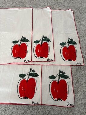 Vintage Vera napkins apple mid century modern red & white set of 5